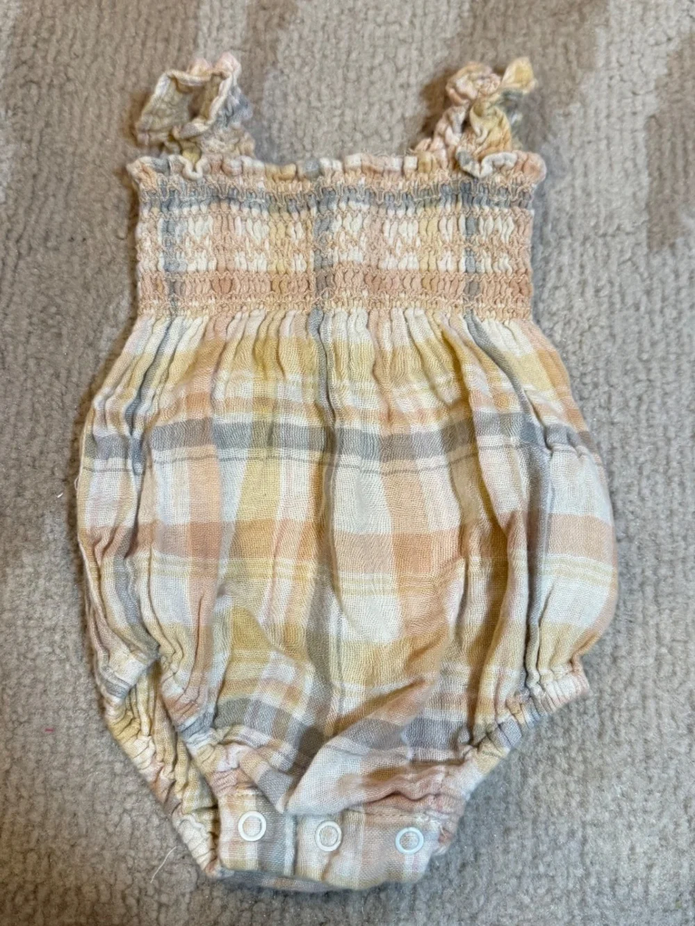Rylee + Cru Julia Romper Pastel Plaid Smocked Baby Girl 0-3M